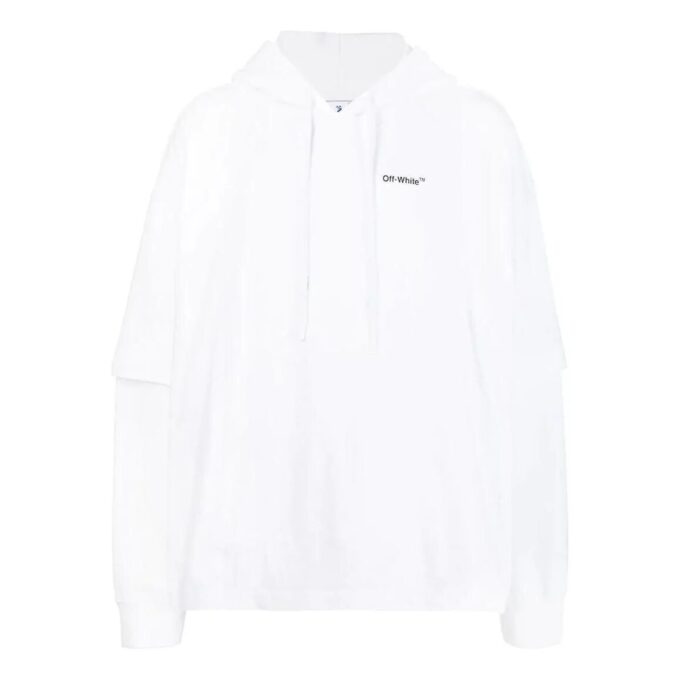 Off-White Men’ s SS22 Logo Printing Arrow Pattern Hooded Long Sleeves Version White