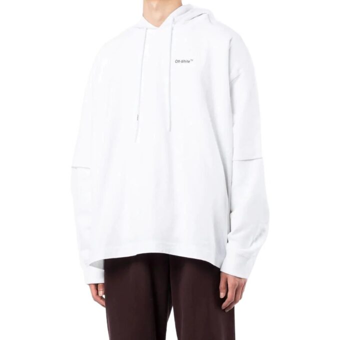 Off-White Men’ s SS22 Logo Printing Arrow Pattern Hooded Long Sleeves Version White