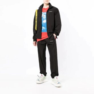 Off-White Men’ s SS22 Logo Printing Diagonal Stripes Bundle Feet Sports Pants/Trousers/Joggers Black