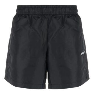 Off-White Men’ s SS22 Logo Printing Elastic Waistband Black Straight Shorts