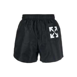 Off-White Men’ s SS22 Logo Printing Elastic Waistband Black Straight Shorts