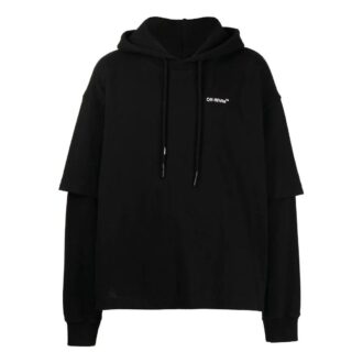Off-White Men’ s SS22 Logo Printing Hooded Long Sleeves Version Black