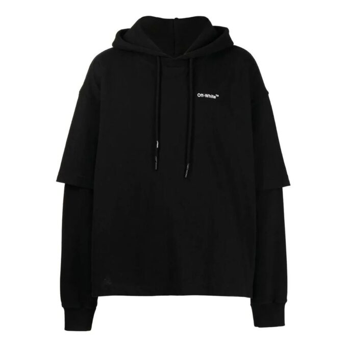 Off-White Men’ s SS22 Logo Printing Hooded Long Sleeves Version Black