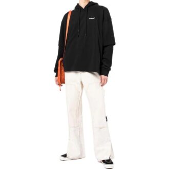 Off-White Men’ s SS22 Logo Printing Hooded Long Sleeves Version Black