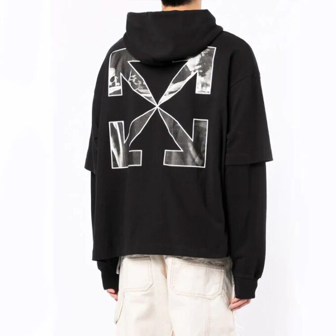 Off-White Men’ s SS22 Logo Printing Hooded Long Sleeves Version Black