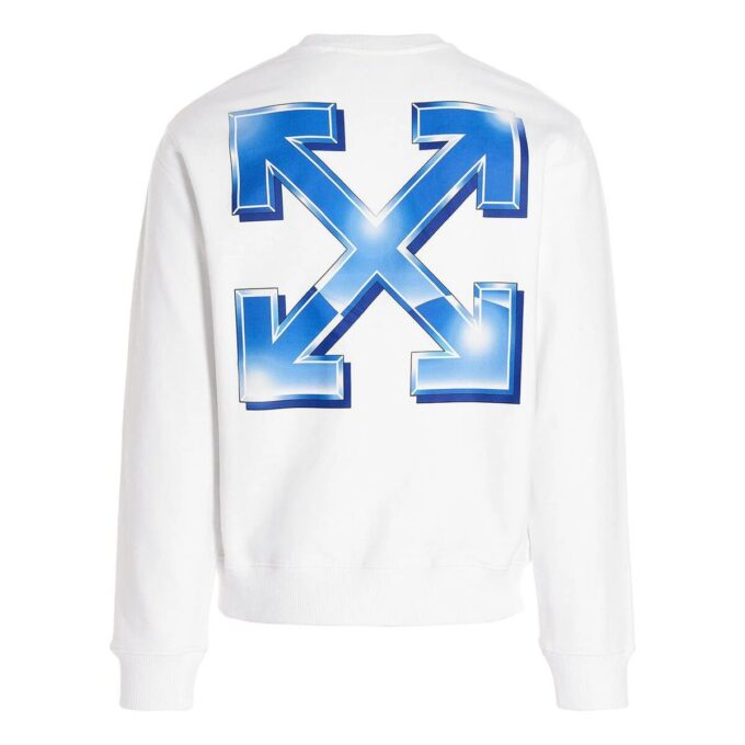 Off-White Men’ s SS22 Logo Printing Round Neck Pullover Hoodless Loose Fit White