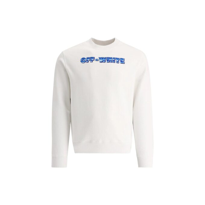 Off-White Men’ s SS22 Logo Printing Round Neck Pullover Hoodless Loose Fit White