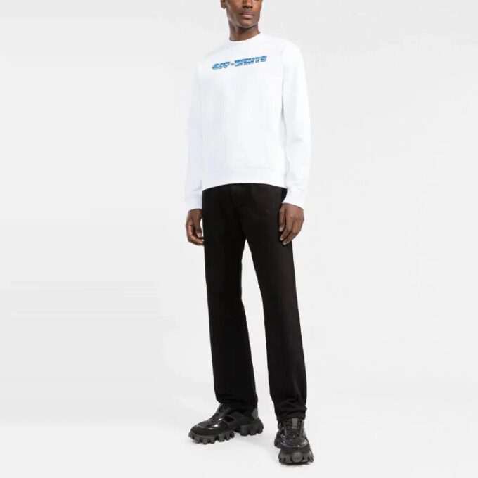 Off-White Men’ s SS22 Logo Printing Round Neck Pullover Hoodless Loose Fit White