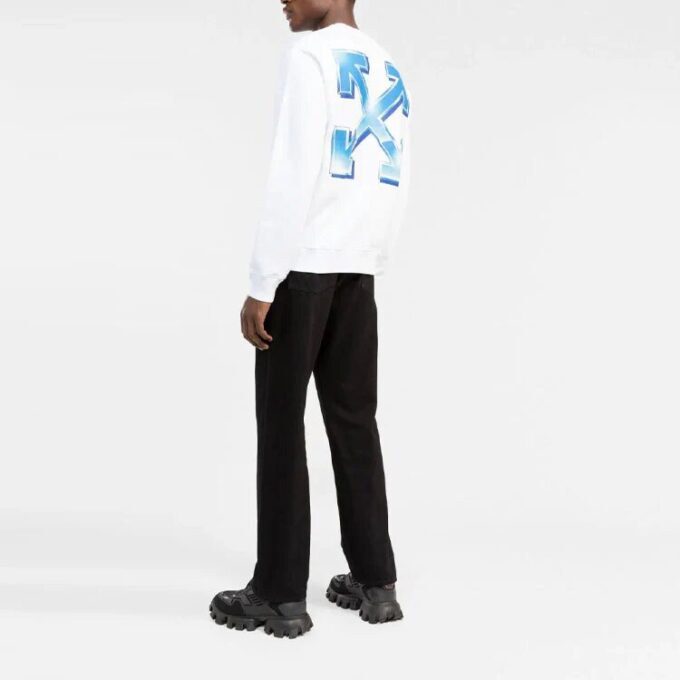 Off-White Men’ s SS22 Logo Printing Round Neck Pullover Hoodless Loose Fit White