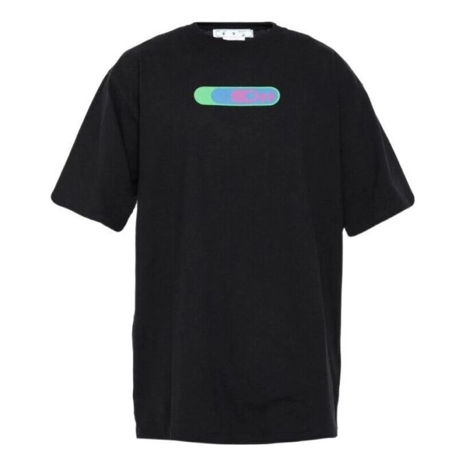 Off-White Men’ s SS22 Logo Printing Round Neck Pullover Short Sleeve Loose Fit Black T-Shirt
