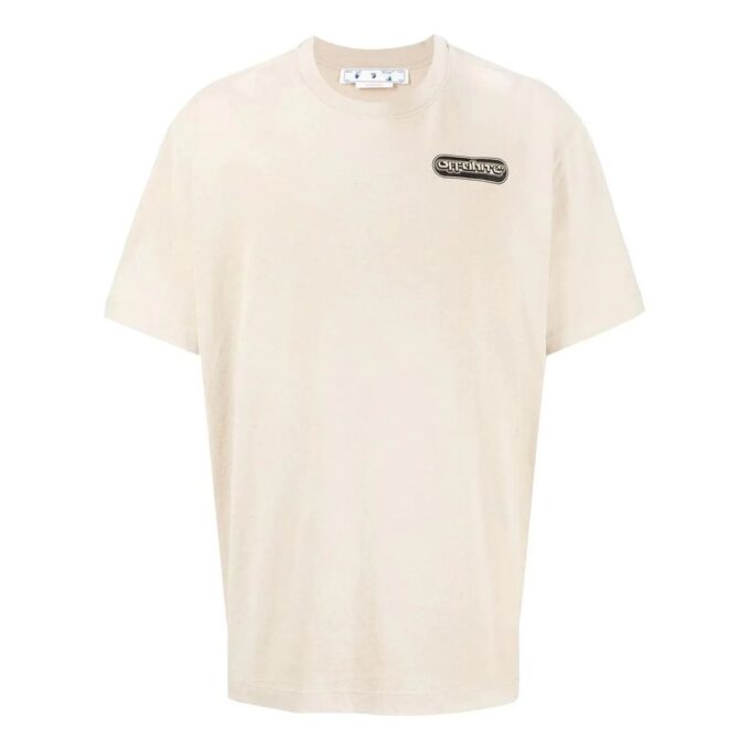 Off-White Men’ s SS22 Logo Printing Short Sleeve Loose Fit Light Brown T-Shirt