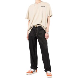 Off-White Men’ s SS22 Logo Printing Short Sleeve Loose Fit Light Brown T-Shirt Off-White Men’ s SS22 Logo Printing Short Sleeve Loose Fit Light Brown T-Shirt