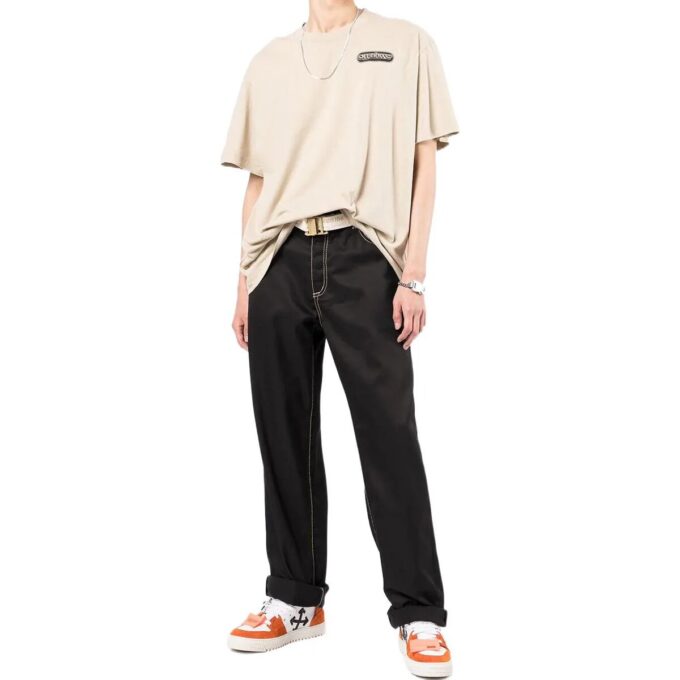 Off-White Men’ s SS22 Logo Printing Short Sleeve Loose Fit Light Brown T-Shirt
