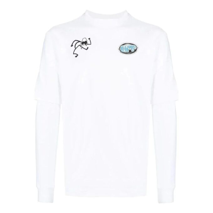 Off-White Men’ s SS22 Minimalistic Graffiti Printing Long Sleeves Version White T-Shirt