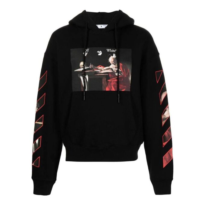 Off-White Men’ s SS22 Pattern Printing Hooded Long Sleeves Loose Fit Black