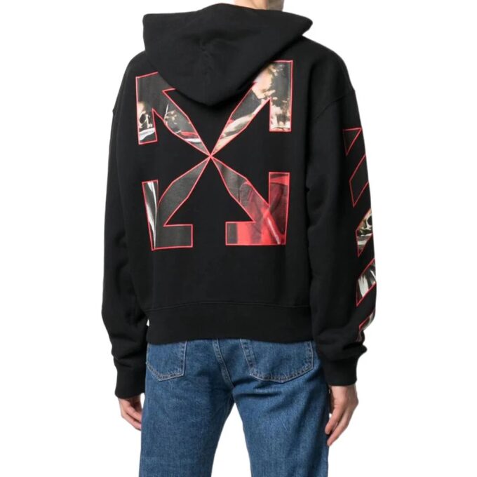 Off-White Men’ s SS22 Pattern Printing Hooded Long Sleeves Loose Fit Black