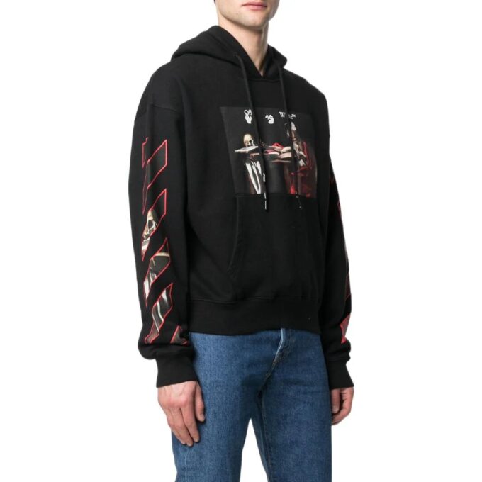 Off-White Men’ s SS22 Pattern Printing Hooded Long Sleeves Loose Fit Black