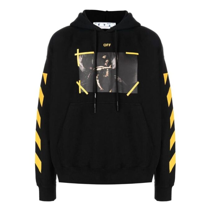 Off-White Men’ s SS22 Pattern Printing Hooded Long Sleeves Version Black