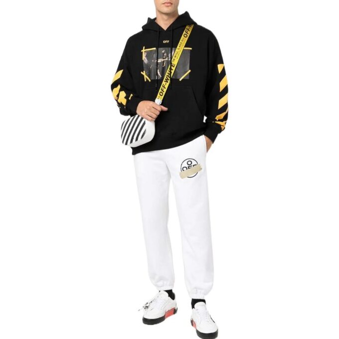 Off-White Men’ s SS22 Pattern Printing Hooded Long Sleeves Version Black