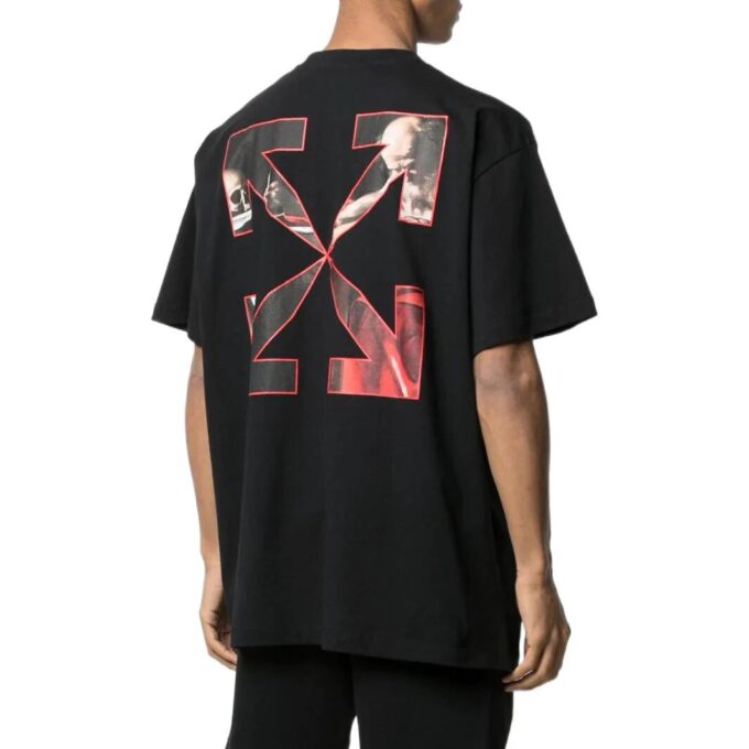 Off-White Men’ s SS22 Pattern Round Neck Short Sleeve Version Black T-Shirt