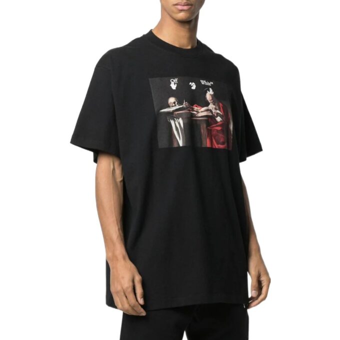 Off-White Men’ s SS22 Pattern Round Neck Short Sleeve Version Black T-Shirt