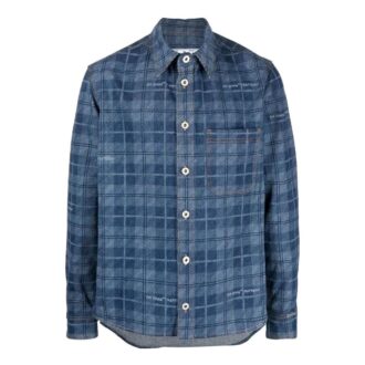Off-White Men’ s SS22 Plaid Back Logo Printing Single Breasted Long Sleeves Ordinary Version Blue Shirt Off-White Men’ s SS22 Plaid Back Logo Printing Single Breasted Long Sleeves Ordinary Version Blue Shirt