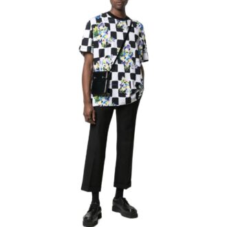 Off-White Men’ s SS22 Plaid Flowers Printing Round Neck Short Sleeve Loose Fit Black T-Shirt Off-White Men’ s SS22 Plaid Flowers Printing Round Neck Short Sleeve Loose Fit Black T-Shirt