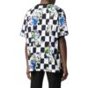 Off-White Men’ s SS22 Plaid Flowers Printing Round Neck Short Sleeve Loose Fit Black T-Shirt