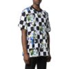 Off-White Men’ s SS22 Plaid Flowers Printing Round Neck Short Sleeve Loose Fit Black T-Shirt