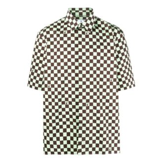 Off-White Men’ s SS22 Plaid Full Print Lapel Short Sleeve Loose Fit Green Shirt Off-White Men’ s SS22 Plaid Full Print Lapel Short Sleeve Loose Fit Green Shirt