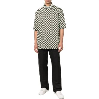 Off-White Men’ s SS22 Plaid Full Print Lapel Short Sleeve Loose Fit Green Shirt Off-White Men’ s SS22 Plaid Full Print Lapel Short Sleeve Loose Fit Green Shirt