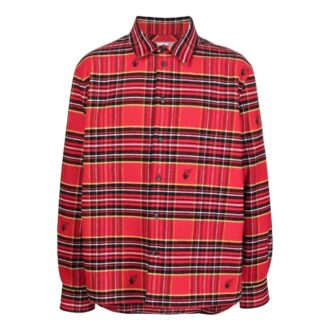 Off-White Men’ s SS22 Plaid Logo Embroidered Lapel Long Sleeves Loose Fit Red Shirt Off-White Men’ s SS22 Plaid Logo Embroidered Lapel Long Sleeves Loose Fit Red Shirt
