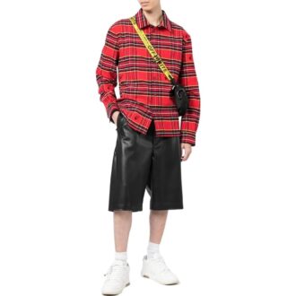 Off-White Men’ s SS22 Plaid Logo Embroidered Lapel Long Sleeves Loose Fit Red Shirt Off-White Men’ s SS22 Plaid Logo Embroidered Lapel Long Sleeves Loose Fit Red Shirt