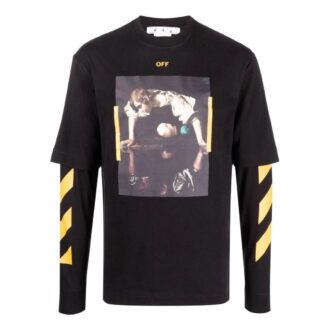 Off-White Men’ s SS22 Printing Round Neck Long Sleeves Version Black T-Shirt Off-White Men’ s SS22 Printing Round Neck Long Sleeves Version Black T-Shirt