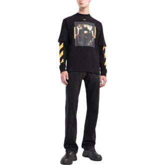 Off-White Men’ s SS22 Printing Round Neck Long Sleeves Version Black T-Shirt Off-White Men’ s SS22 Printing Round Neck Long Sleeves Version Black T-Shirt
