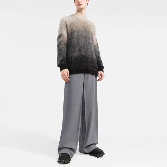 Off-White Men’ s SS22 Round Neck Gradient Pullover Wool Sweater Gray