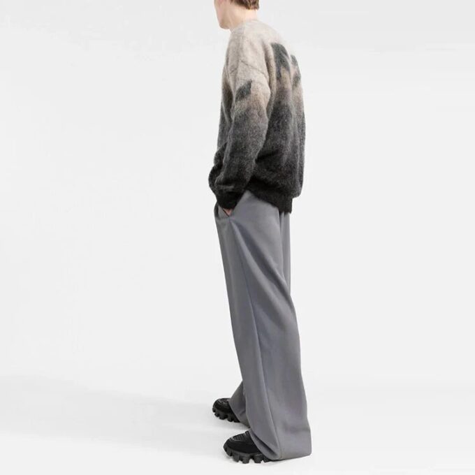 Off-White Men’ s SS22 Round Neck Gradient Pullover Wool Sweater Gray