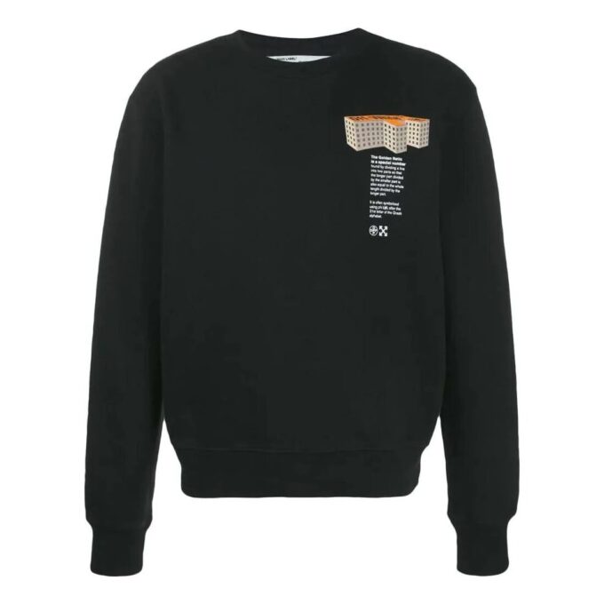 Off-White Men’ s SS22 Round Neck Pattern Alphabet Printing Pullover Long Sleeves Version Black