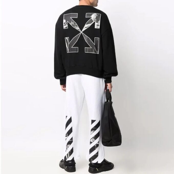 Off-White Men’ s SS22 Round Neck Pullover Arrow Pattern Printing Loose Fit Black