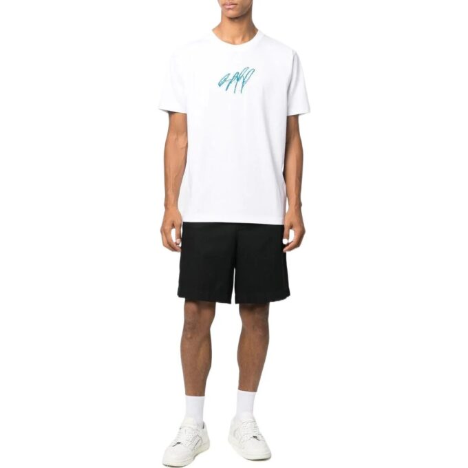 Off-White Men’ s SS22 Round Neck Pullover Embroidered Short Sleeve White T-Shirt