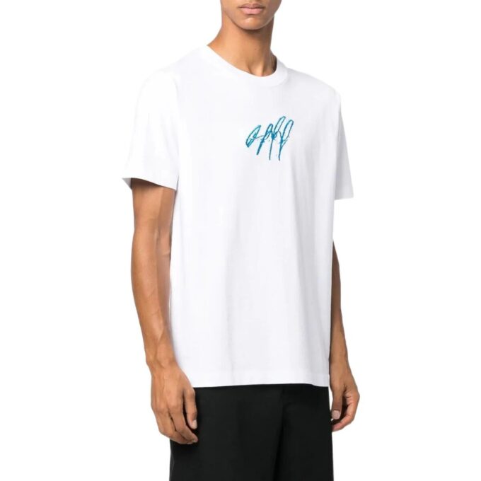 Off-White Men’ s SS22 Round Neck Pullover Embroidered Short Sleeve White T-Shirt