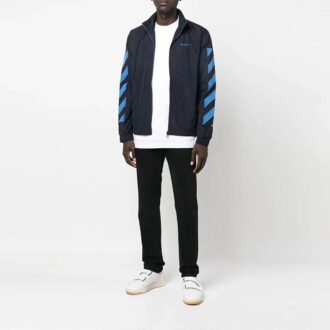 Off-White Men’ s SS22 Small Logo Embroidered Zipper Stand Collar Jacket Version Blue Off-White Men’ s SS22 Small Logo Embroidered Zipper Stand Collar Jacket Version Blue