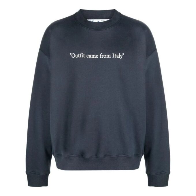 Off-White Men’ s SS22 Solid Color Alphabet Round Neck Pullover Long Sleeves Version Blue