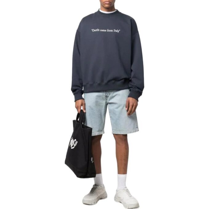 Off-White Men’ s SS22 Solid Color Alphabet Round Neck Pullover Long Sleeves Version Blue