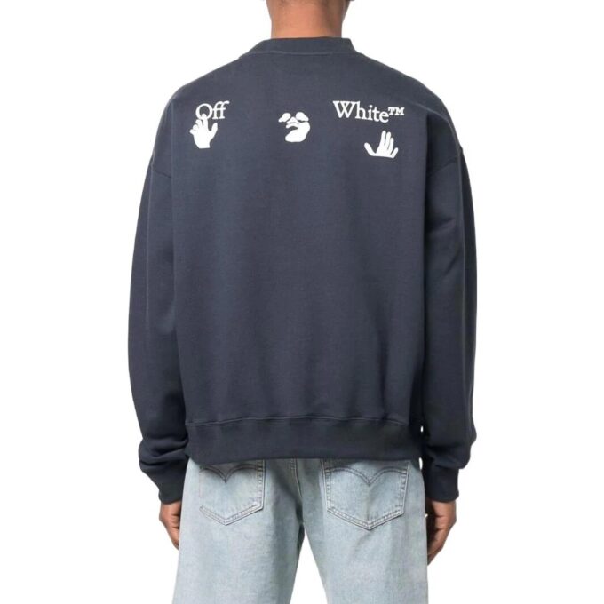 Off-White Men’ s SS22 Solid Color Alphabet Round Neck Pullover Long Sleeves Version Blue