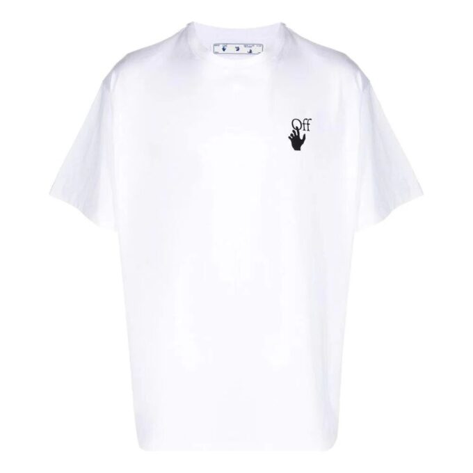 Off-White Men’ s SS22 Solid Color Arrow Logo Printing Round Neck Short Sleeve Loose Fit White T-Shirt