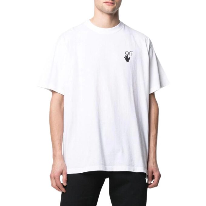 Off-White Men’ s SS22 Solid Color Arrow Logo Printing Round Neck Short Sleeve Loose Fit White T-Shirt