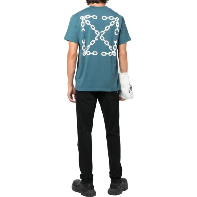 Off-White Men’ s SS22 Solid Color Arrow Logo Printing Short Sleeve Version Blue T-Shirt