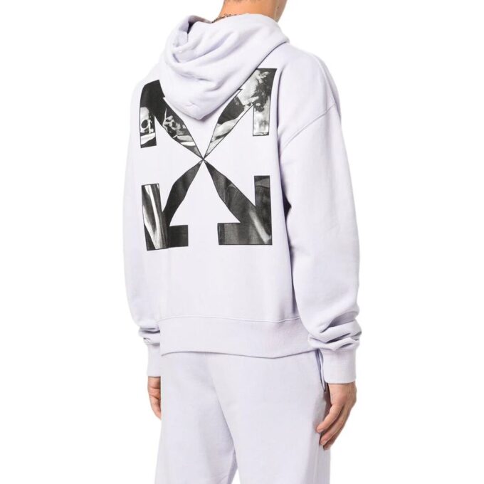 Off-White Men’ s SS22 Solid Color Arrow Pattern Printing Hooded Long Sleeves Version Light Purple