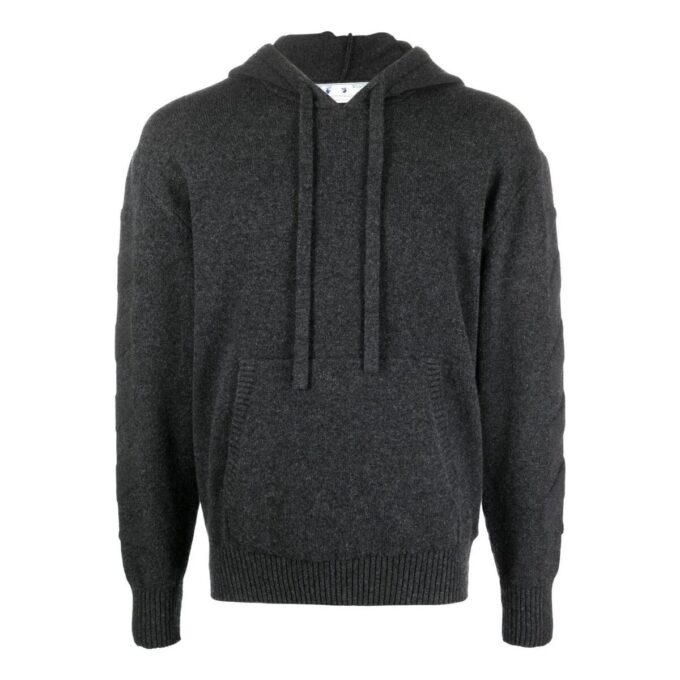 Off-White Men’ s SS22 Solid Color Back logo Printing Hooded Long Sleeves Gray
